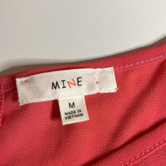 Mine sheer pink blouse cuffs short sleeves button at shoulders one pocket SZ M - Picture 8 of 12